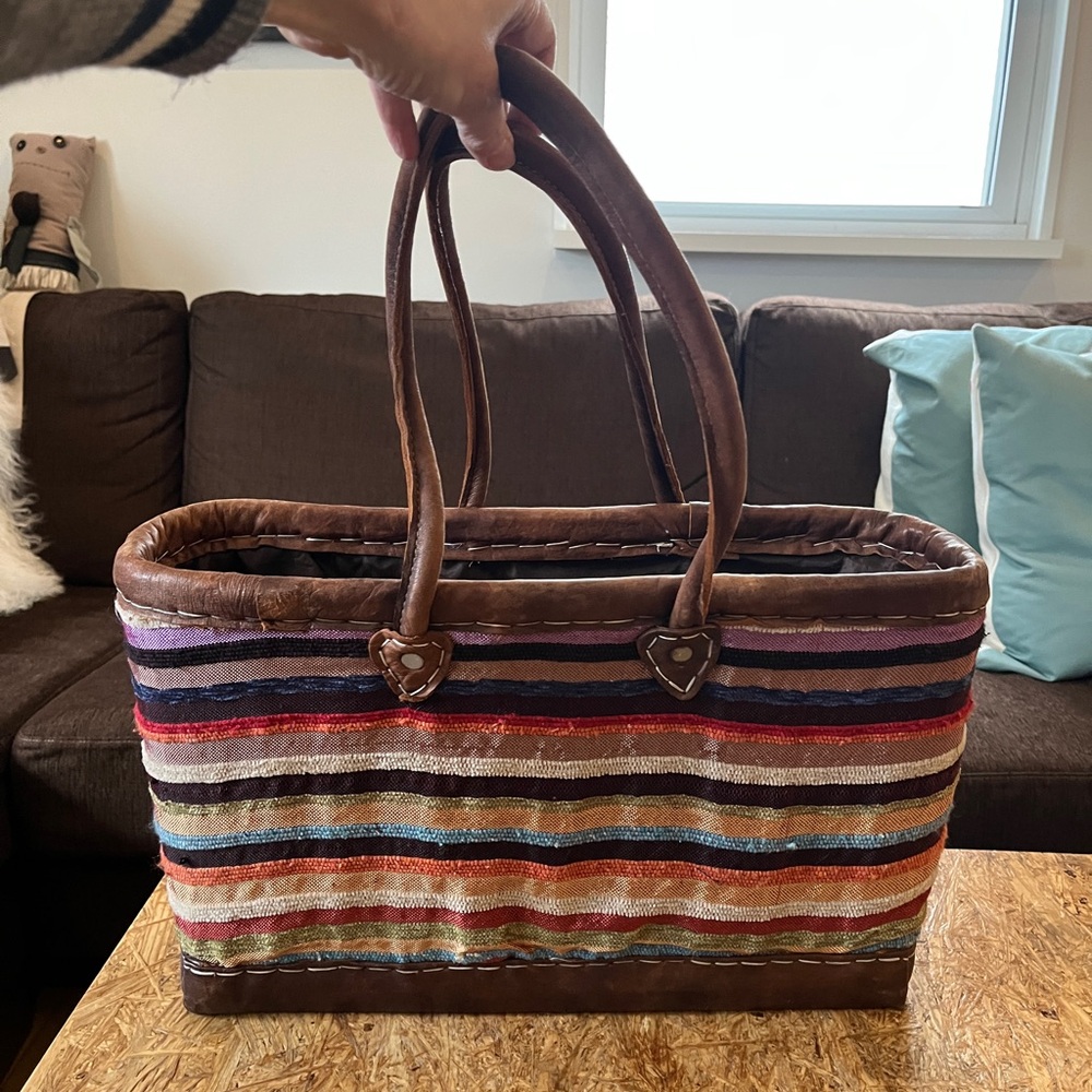 Multi-Color and Leather Trim Moroccan Tote